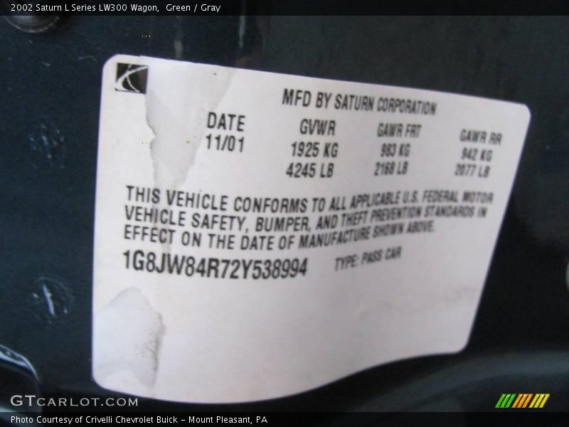 Green / Gray 2002 Saturn L Series LW300 Wagon