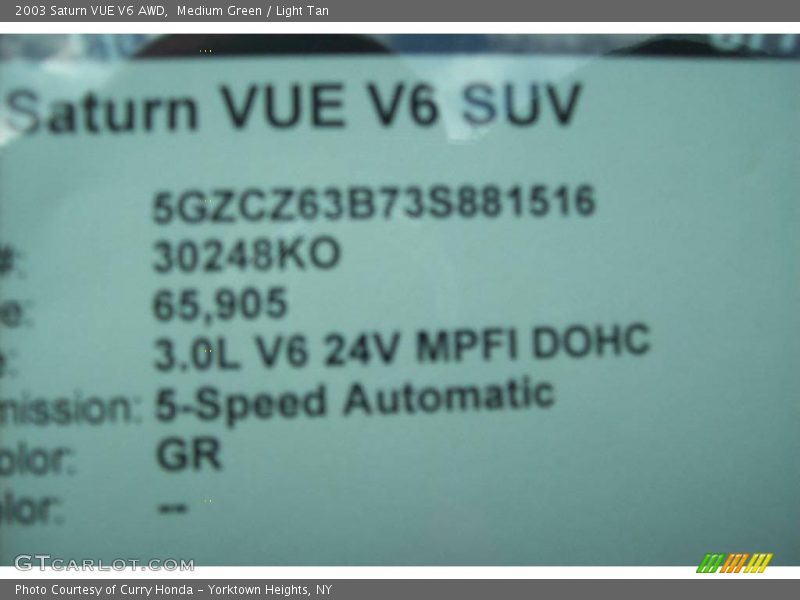 Medium Green / Light Tan 2003 Saturn VUE V6 AWD
