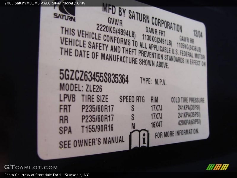 Silver Nickel / Gray 2005 Saturn VUE V6 AWD