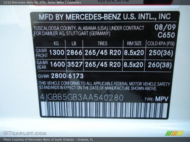 Arctic White / Cashmere 2010 Mercedes-Benz ML 350