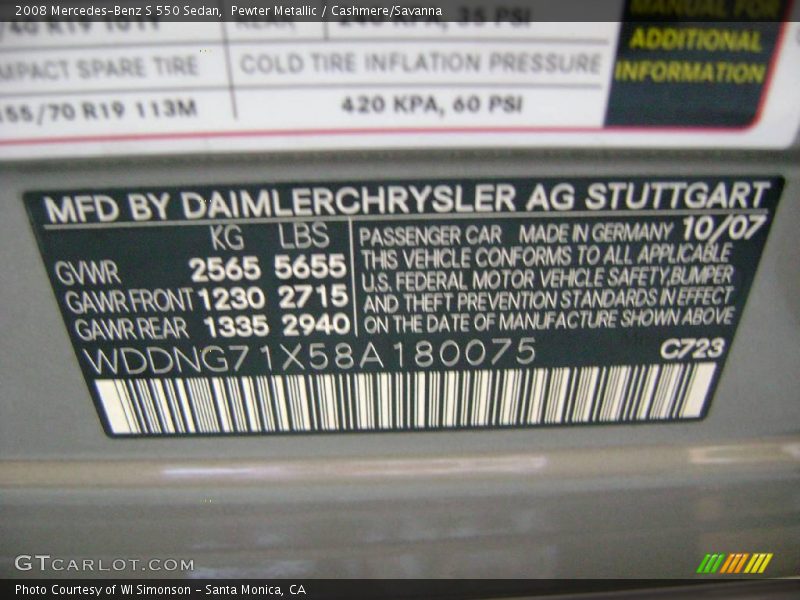 Pewter Metallic / Cashmere/Savanna 2008 Mercedes-Benz S 550 Sedan