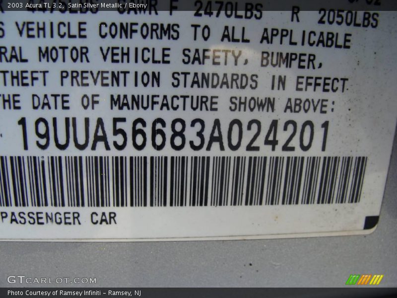 Satin Silver Metallic / Ebony 2003 Acura TL 3.2