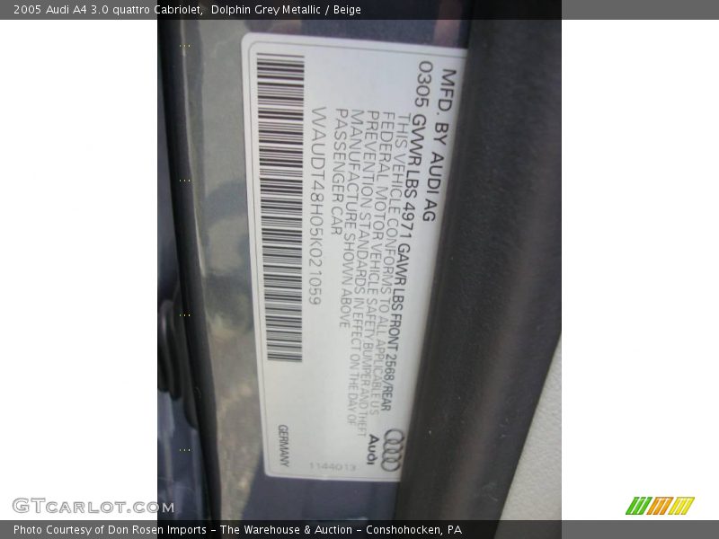 Dolphin Grey Metallic / Beige 2005 Audi A4 3.0 quattro Cabriolet