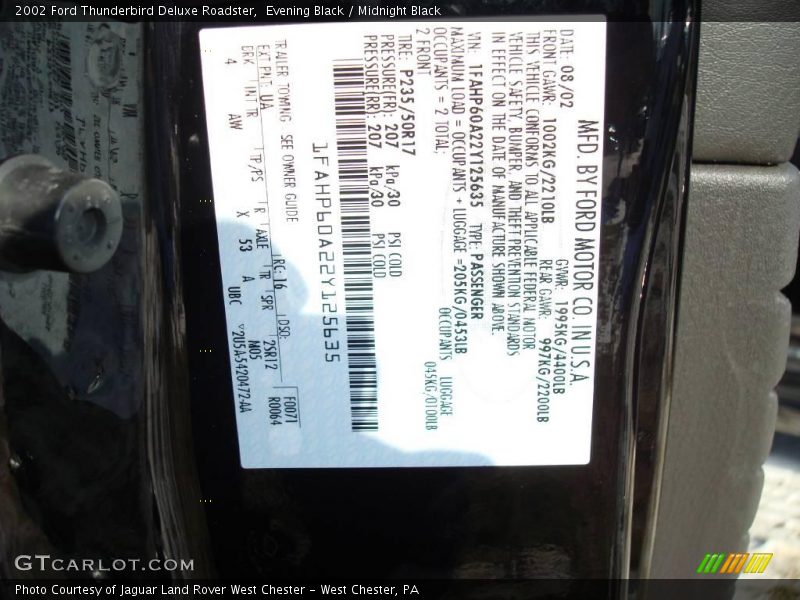 Evening Black / Midnight Black 2002 Ford Thunderbird Deluxe Roadster