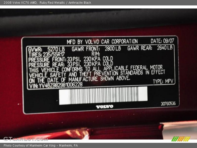 Ruby Red Metallic / Anthracite Black 2008 Volvo XC70 AWD