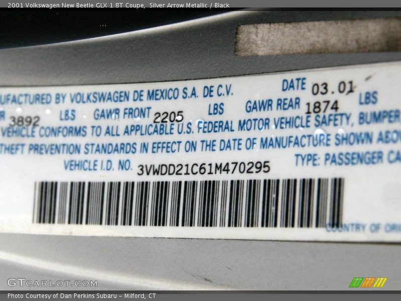 Silver Arrow Metallic / Black 2001 Volkswagen New Beetle GLX 1.8T Coupe