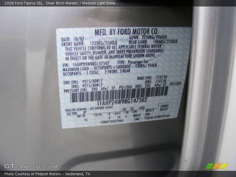 Silver Birch Metallic / Medium Light Stone 2008 Ford Taurus SEL