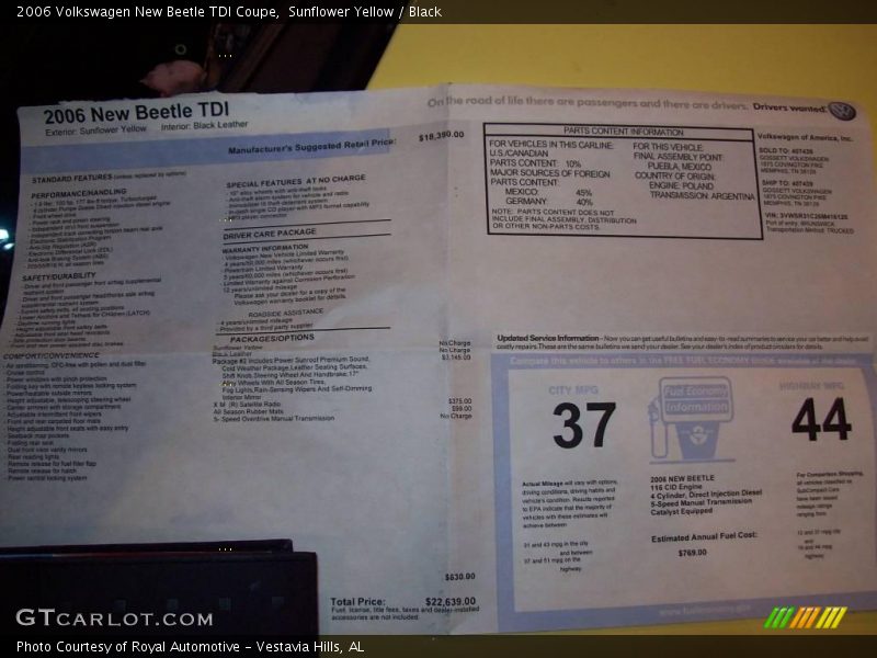 Sunflower Yellow / Black 2006 Volkswagen New Beetle TDI Coupe