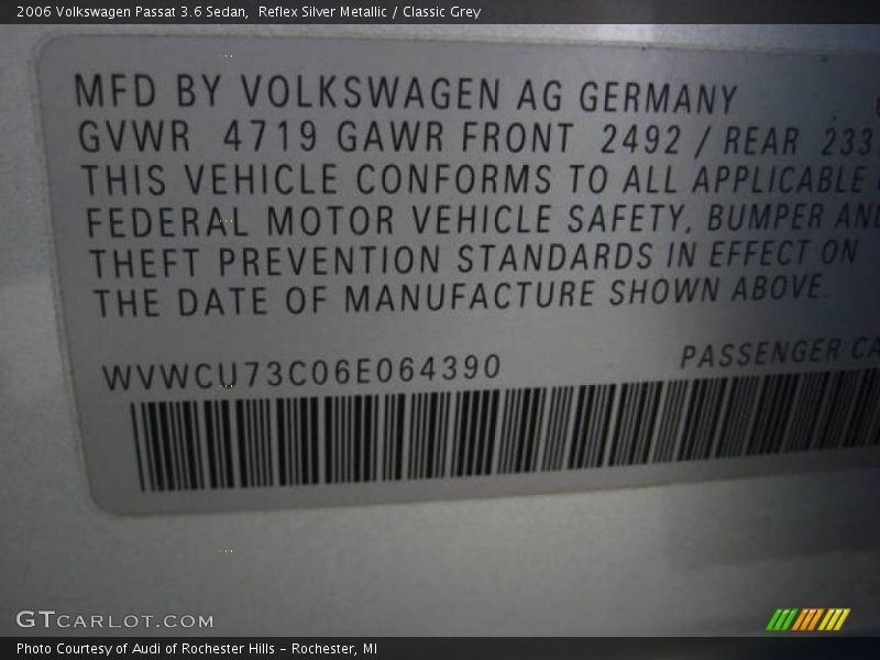 Reflex Silver Metallic / Classic Grey 2006 Volkswagen Passat 3.6 Sedan