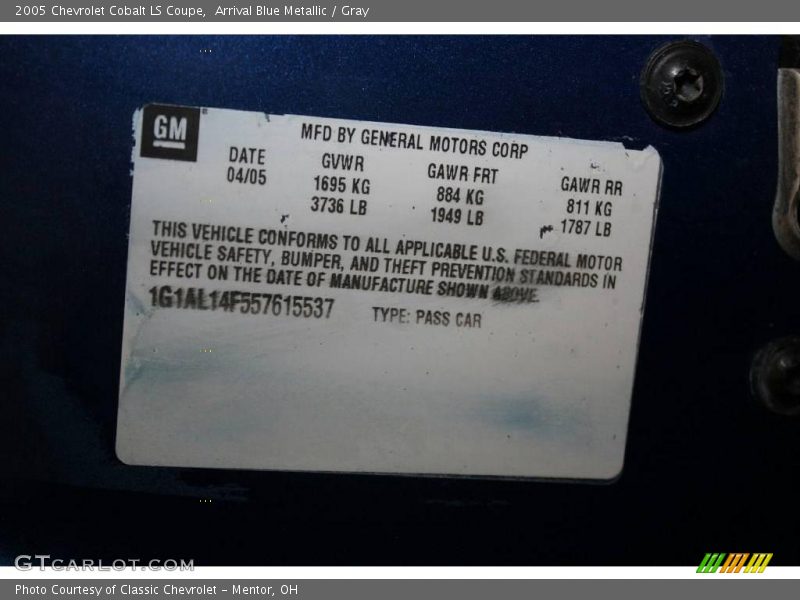Arrival Blue Metallic / Gray 2005 Chevrolet Cobalt LS Coupe