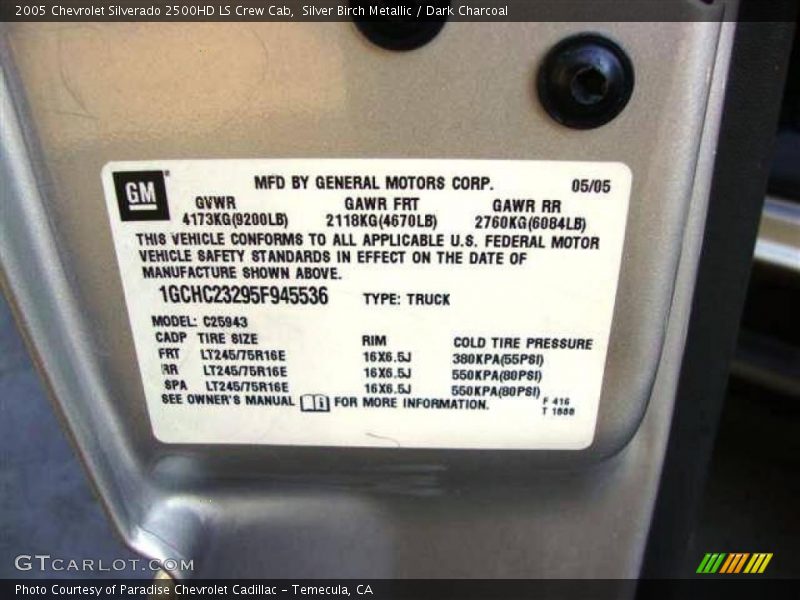 Silver Birch Metallic / Dark Charcoal 2005 Chevrolet Silverado 2500HD LS Crew Cab