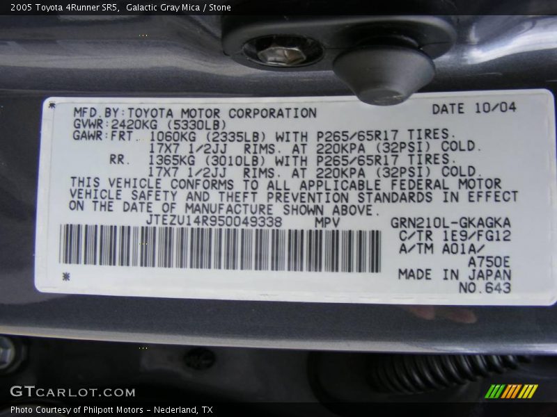 Galactic Gray Mica / Stone 2005 Toyota 4Runner SR5