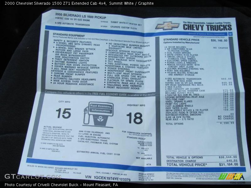 Summit White / Graphite 2000 Chevrolet Silverado 1500 Z71 Extended Cab 4x4