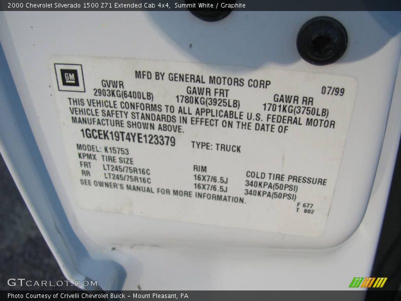 Summit White / Graphite 2000 Chevrolet Silverado 1500 Z71 Extended Cab 4x4