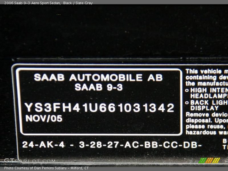 Black / Slate Gray 2006 Saab 9-3 Aero Sport Sedan