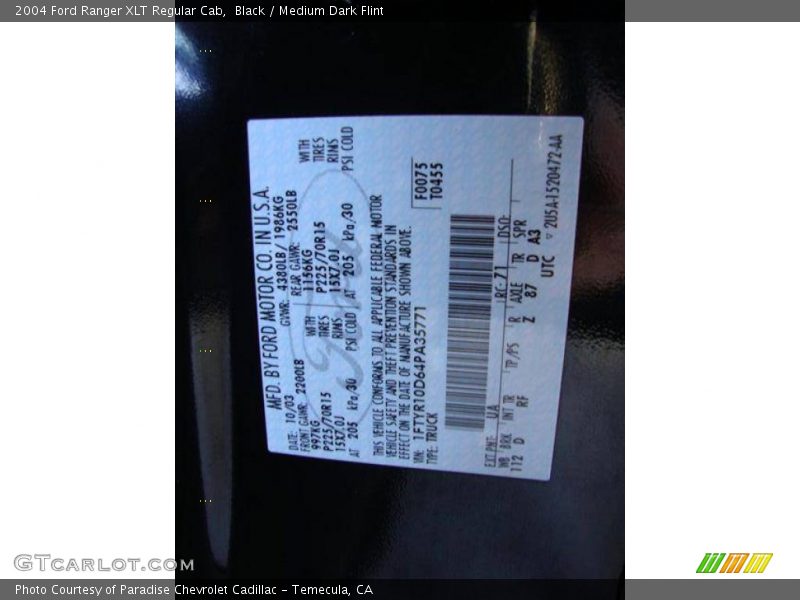 Black / Medium Dark Flint 2004 Ford Ranger XLT Regular Cab