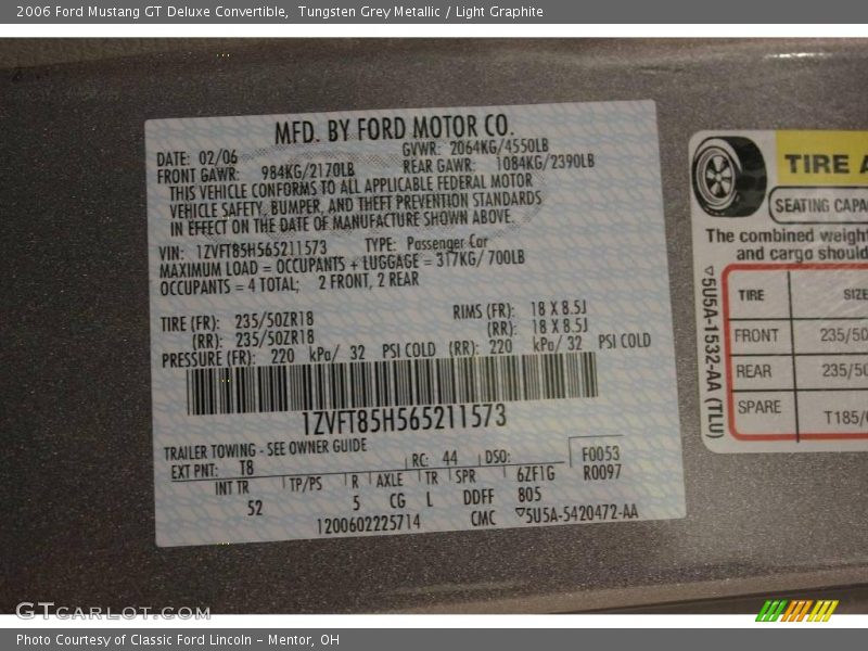 Tungsten Grey Metallic / Light Graphite 2006 Ford Mustang GT Deluxe Convertible
