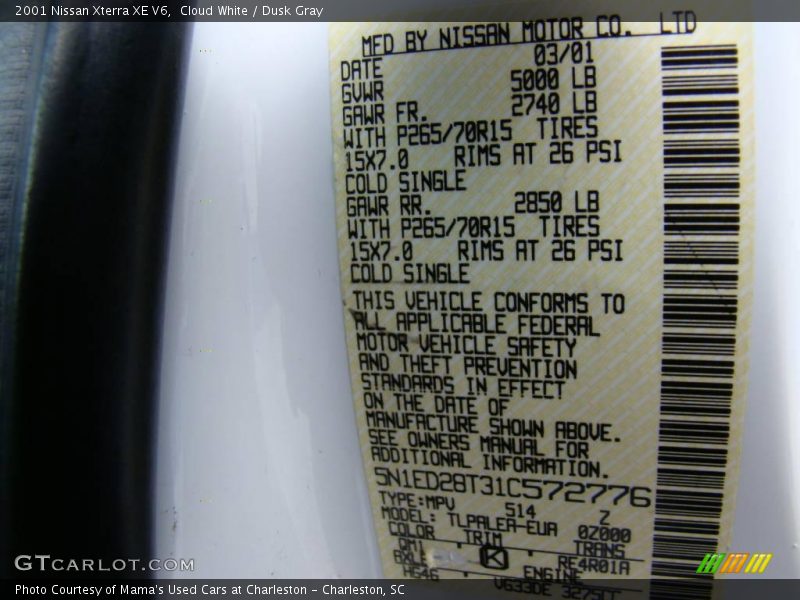 Cloud White / Dusk Gray 2001 Nissan Xterra XE V6
