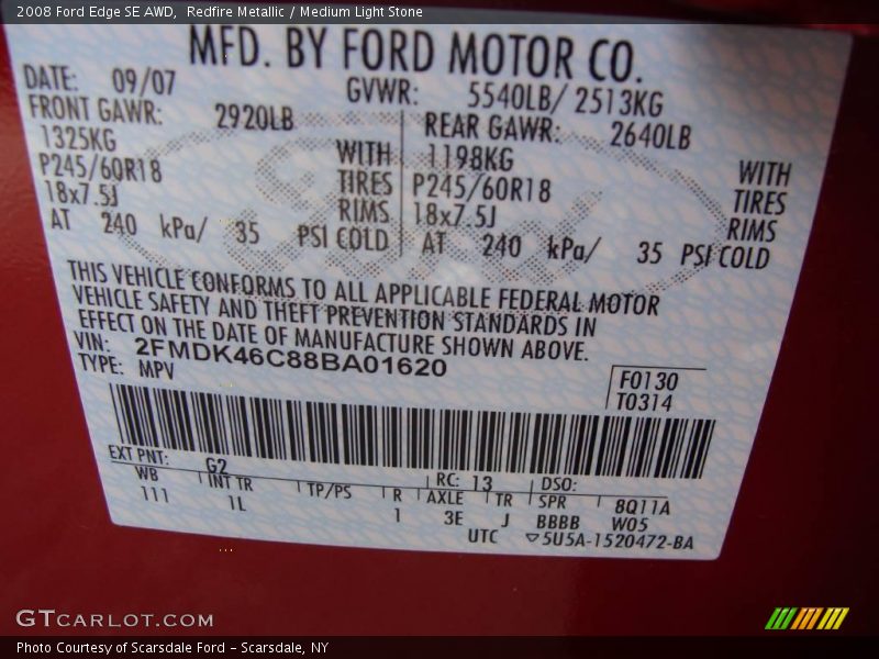 Redfire Metallic / Medium Light Stone 2008 Ford Edge SE AWD