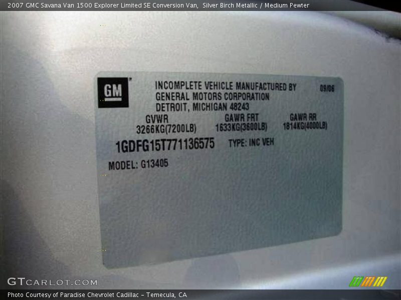 Silver Birch Metallic / Medium Pewter 2007 GMC Savana Van 1500 Explorer Limited SE Conversion Van
