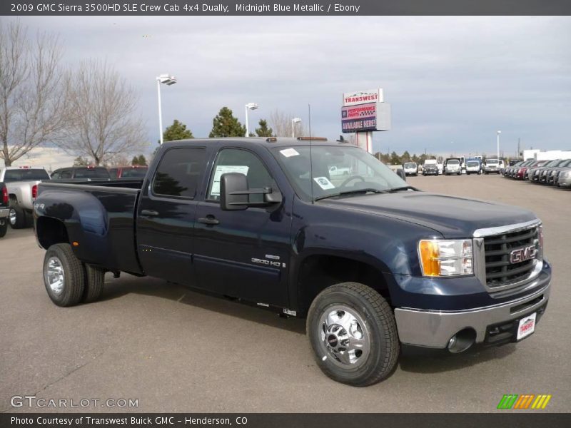 Midnight Blue Metallic / Ebony 2009 GMC Sierra 3500HD SLE Crew Cab 4x4 Dually