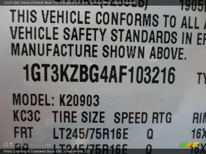 Summit White / Dark Titanium 2010 GMC Sierra 2500HD Work Truck Regular Cab 4x4