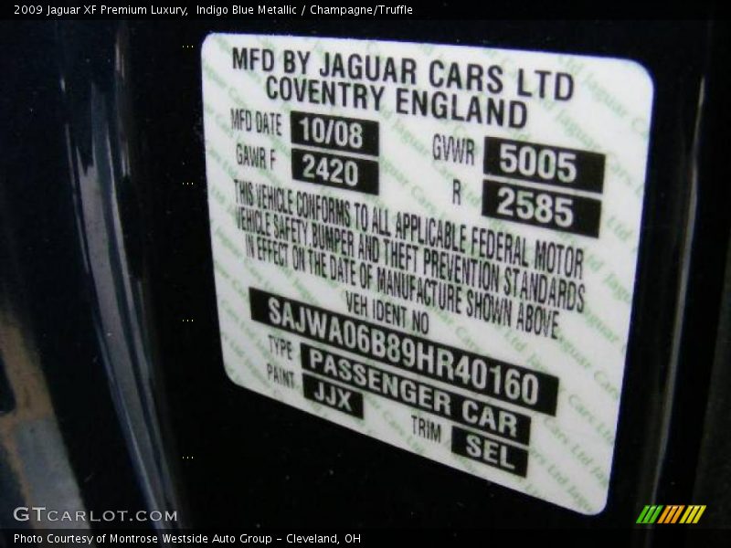 Indigo Blue Metallic / Champagne/Truffle 2009 Jaguar XF Premium Luxury