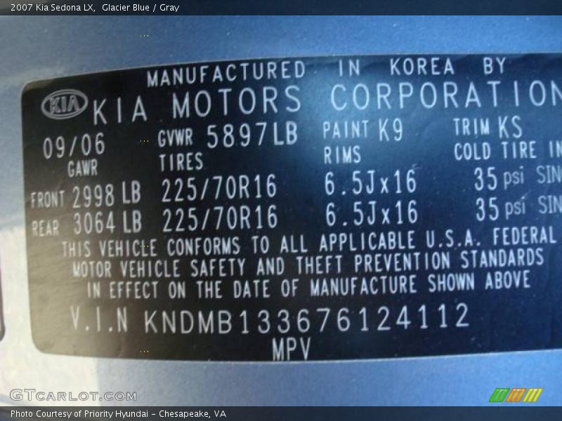 Glacier Blue / Gray 2007 Kia Sedona LX