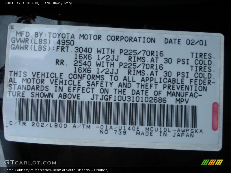 Black Onyx / Ivory 2001 Lexus RX 300