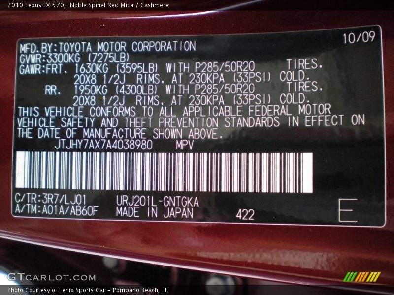 Noble Spinel Red Mica / Cashmere 2010 Lexus LX 570