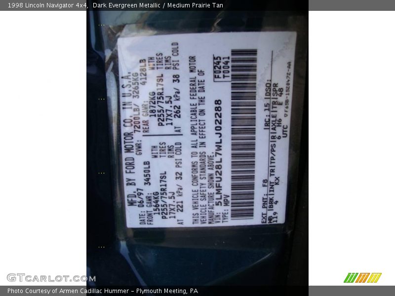 Dark Evergreen Metallic / Medium Prairie Tan 1998 Lincoln Navigator 4x4