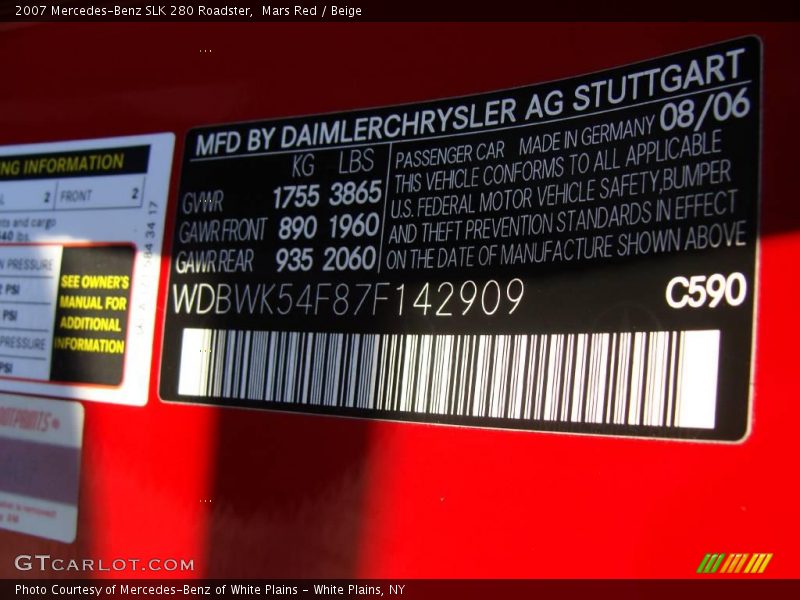 Mars Red / Beige 2007 Mercedes-Benz SLK 280 Roadster