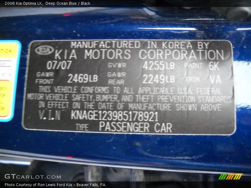 Deep Ocean Blue / Black 2008 Kia Optima LX