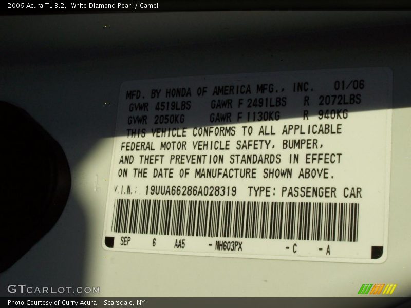 White Diamond Pearl / Camel 2006 Acura TL 3.2