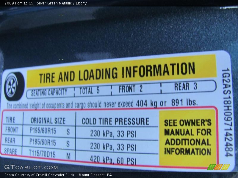 Silver Green Metallic / Ebony 2009 Pontiac G5