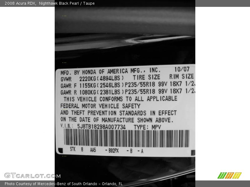 Nighthawk Black Pearl / Taupe 2008 Acura RDX