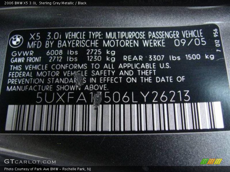 Sterling Grey Metallic / Black 2006 BMW X5 3.0i