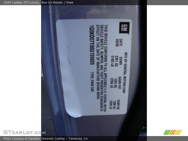 Blue Ice Metallic / Shale 2006 Cadillac DTS Luxury