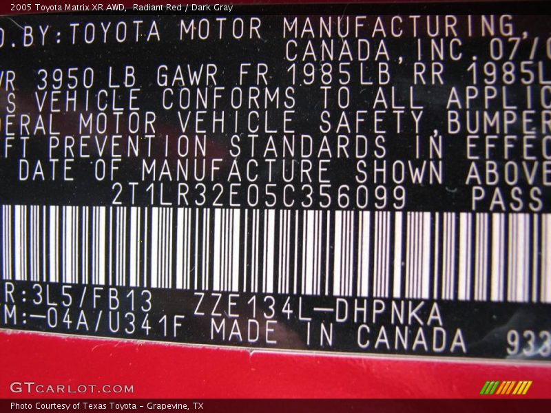 Radiant Red / Dark Gray 2005 Toyota Matrix XR AWD