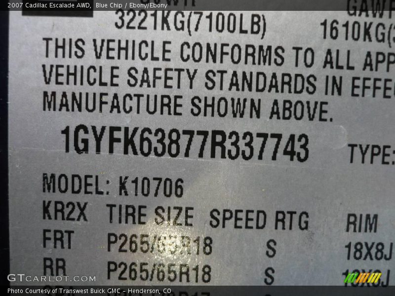 Blue Chip / Ebony/Ebony 2007 Cadillac Escalade AWD