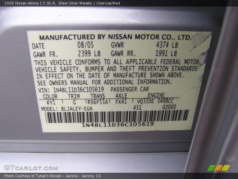 Sheer Silver Metallic / Charcoal/Red 2006 Nissan Altima 3.5 SE-R