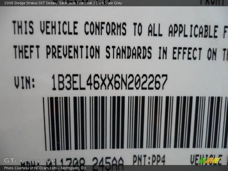 Satin Jade Pearlcoat / Dark Slate Grey 2006 Dodge Stratus SXT Sedan