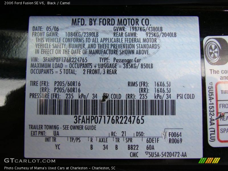 Black / Camel 2006 Ford Fusion SE V6