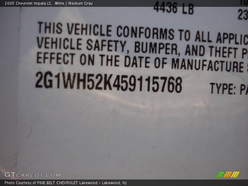 White / Medium Gray 2005 Chevrolet Impala LS