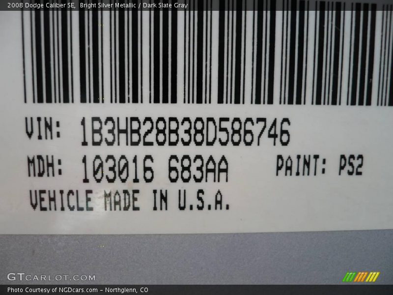 Bright Silver Metallic / Dark Slate Gray 2008 Dodge Caliber SE