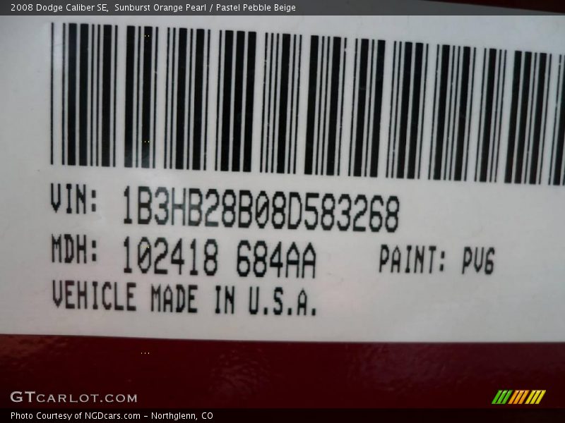 Sunburst Orange Pearl / Pastel Pebble Beige 2008 Dodge Caliber SE