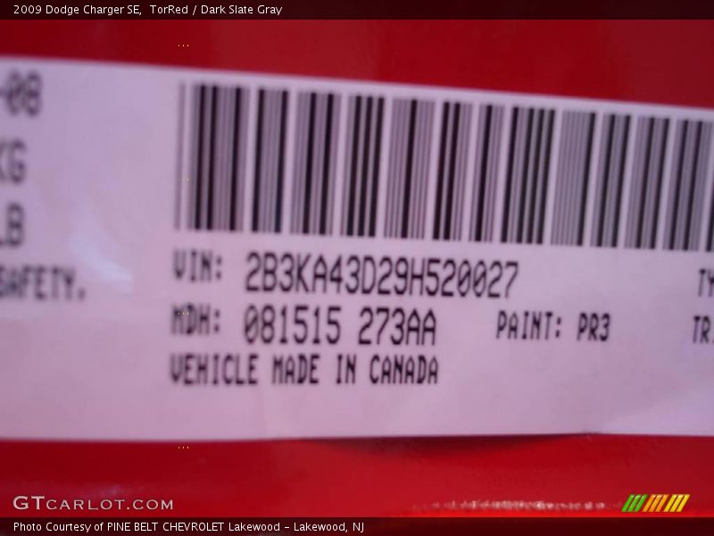 TorRed / Dark Slate Gray 2009 Dodge Charger SE