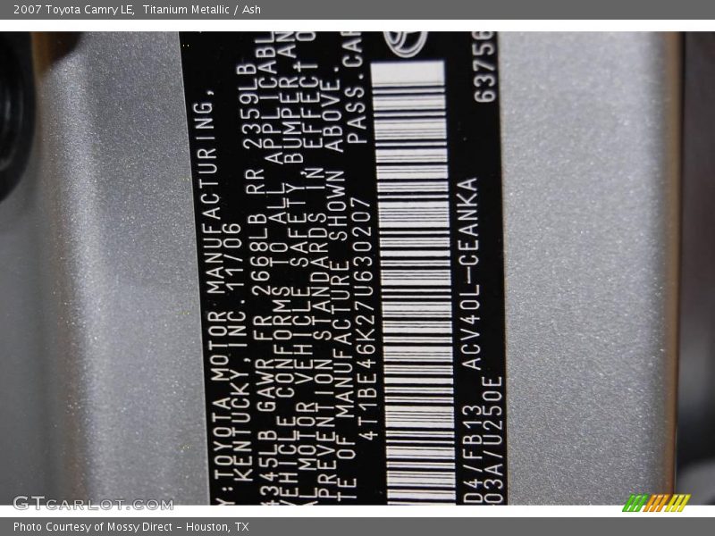 Titanium Metallic / Ash 2007 Toyota Camry LE