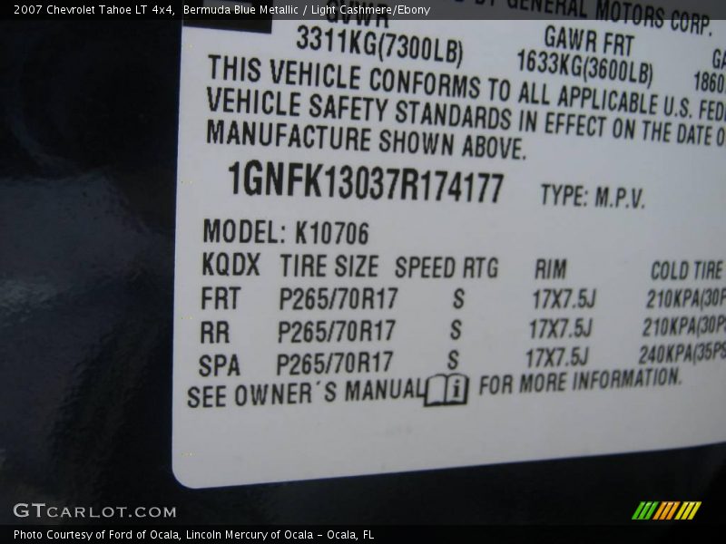 Bermuda Blue Metallic / Light Cashmere/Ebony 2007 Chevrolet Tahoe LT 4x4