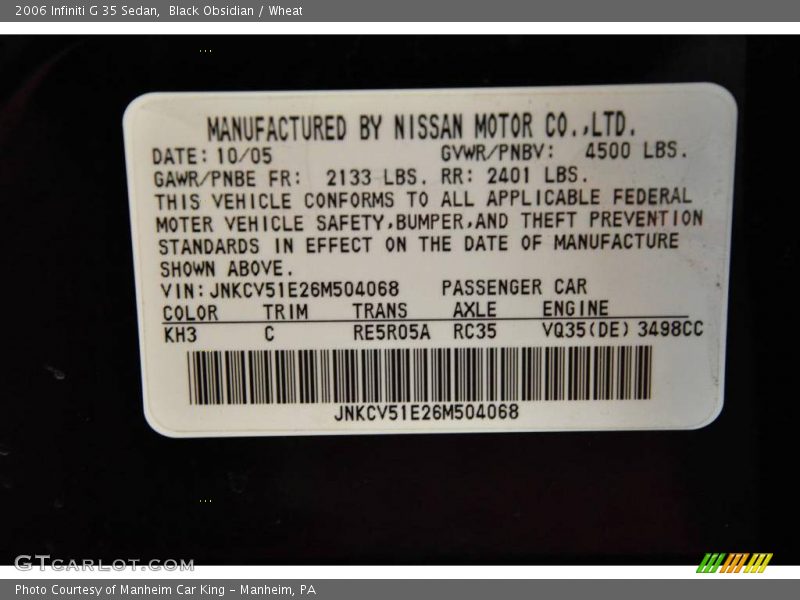 Black Obsidian / Wheat 2006 Infiniti G 35 Sedan